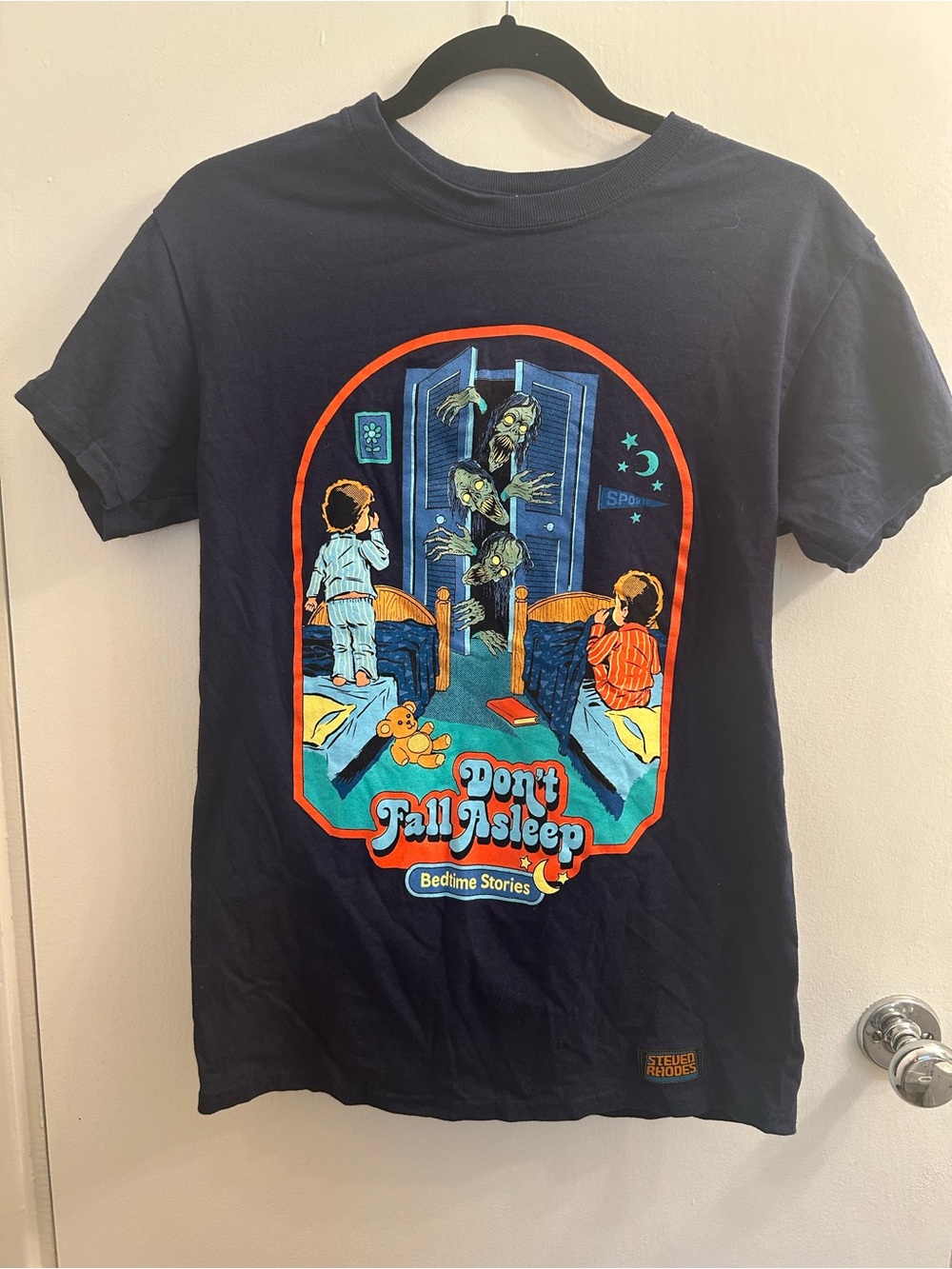 Steven Rhodes Don't Fall Asleep Graphic Kids Tee - Navy